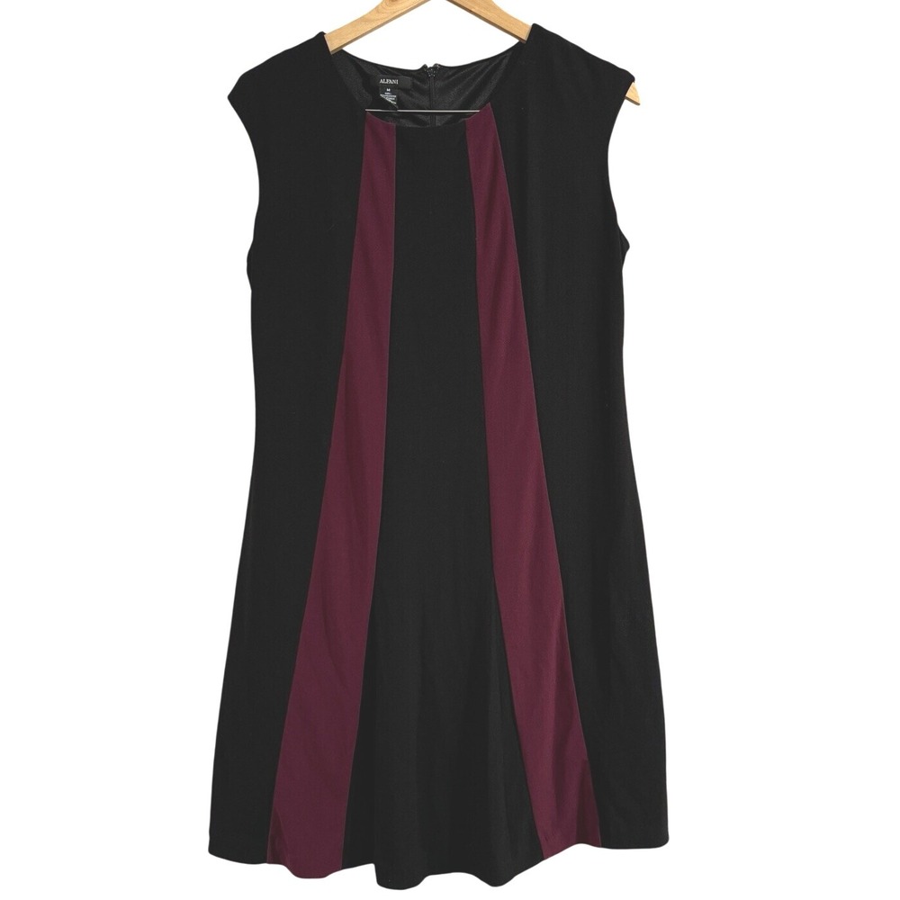 Alfani‎ A-Line Dress Black Burgundy Color Block Career Casual L Preppy Classic